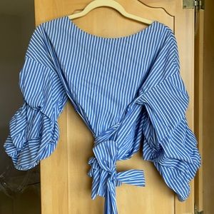 Zara wrap top blue with white stripes size Small